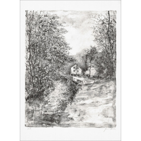 Bernard Gantner, Strada lungo il ruscello, litografia originale