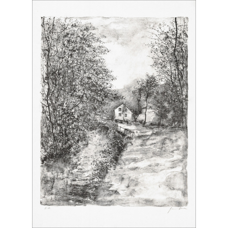 Bernard Gantner, Camino junto al arroyo, litografía original
