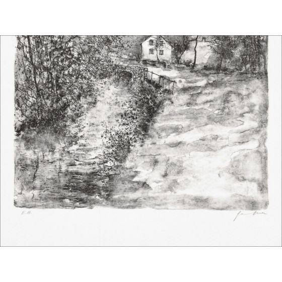 Bernard Gantner, Route au bord du ruisseau, lithographie originale