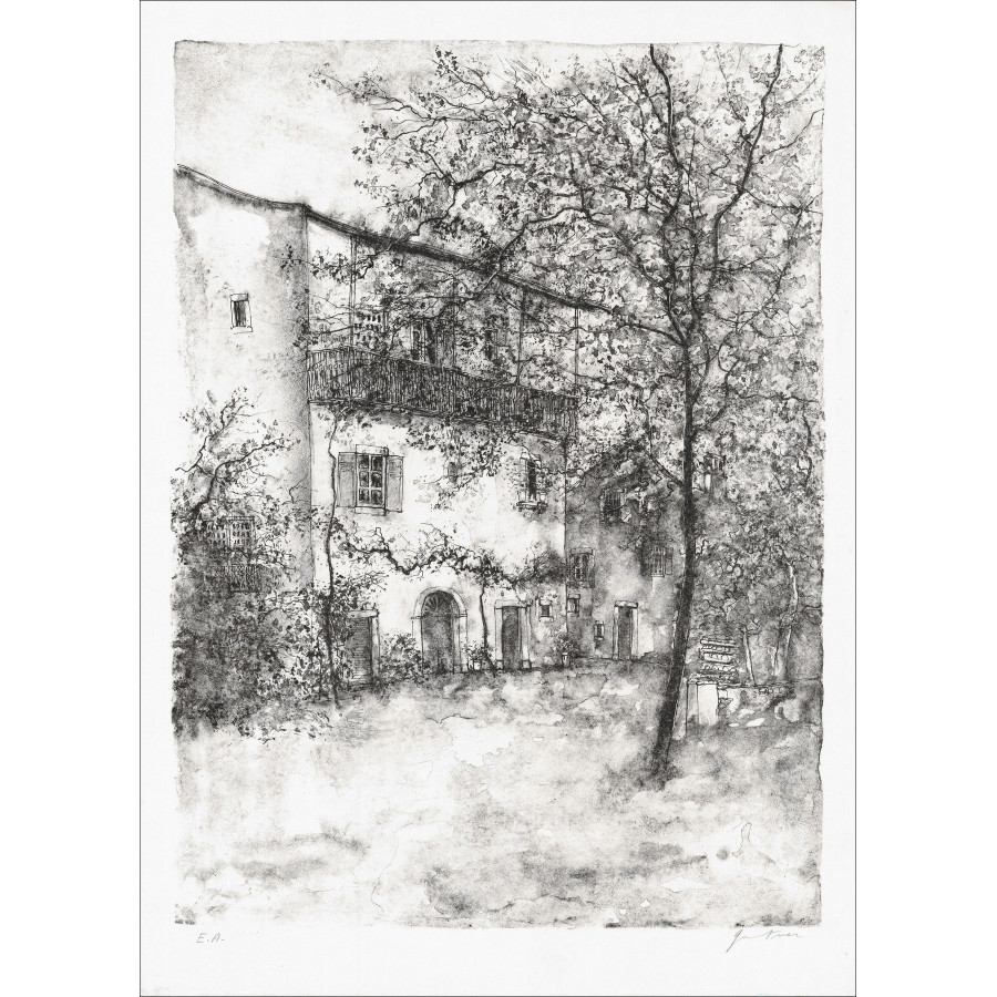 Bernard Gantner, Huis met wijngaard, originele lithografie