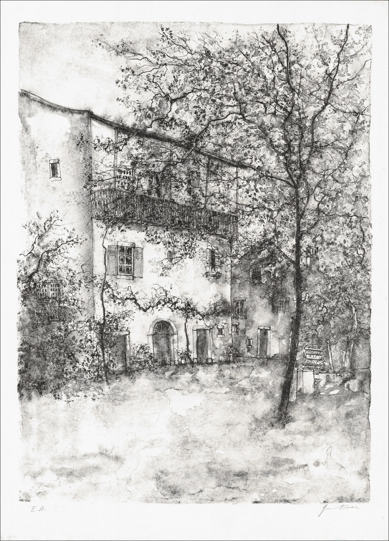 Bernard Gantner, Huis met wijngaard, originele lithografie