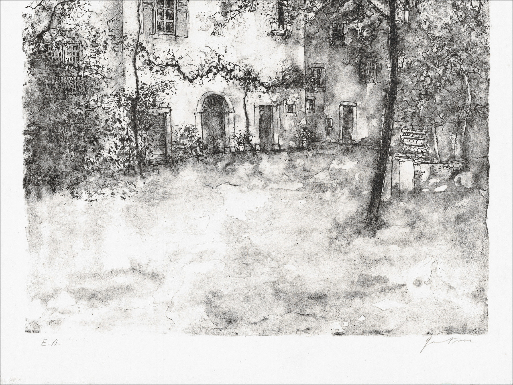 Bernard Gantner, Huis met wijngaard, originele lithografie