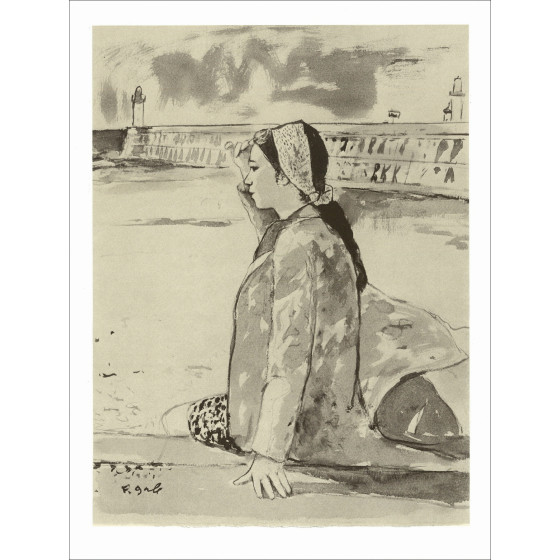 François Gall, Frau auf dem Steg circa 1971, Lithografie