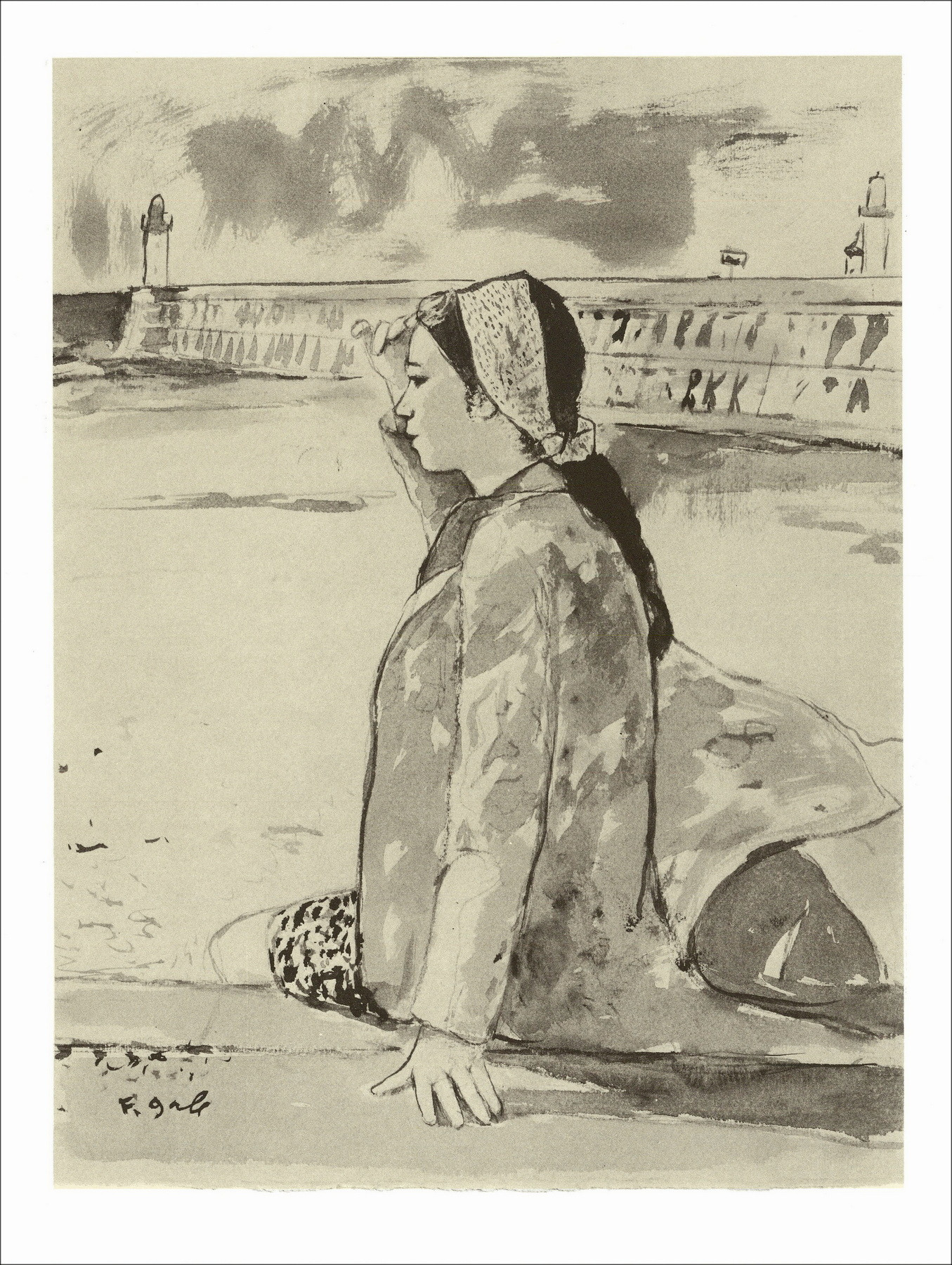 François Gall, Donna sul molo circa 1971, litografia