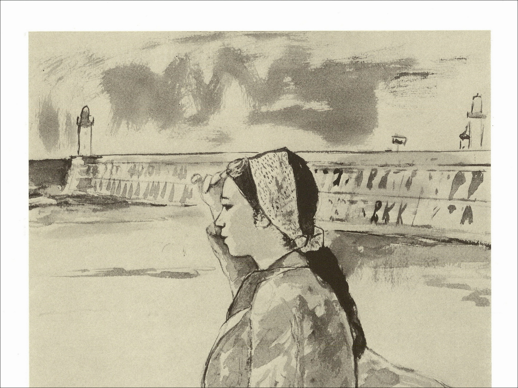 François Gall, Femme sur la jetée circa 1971, lithographie