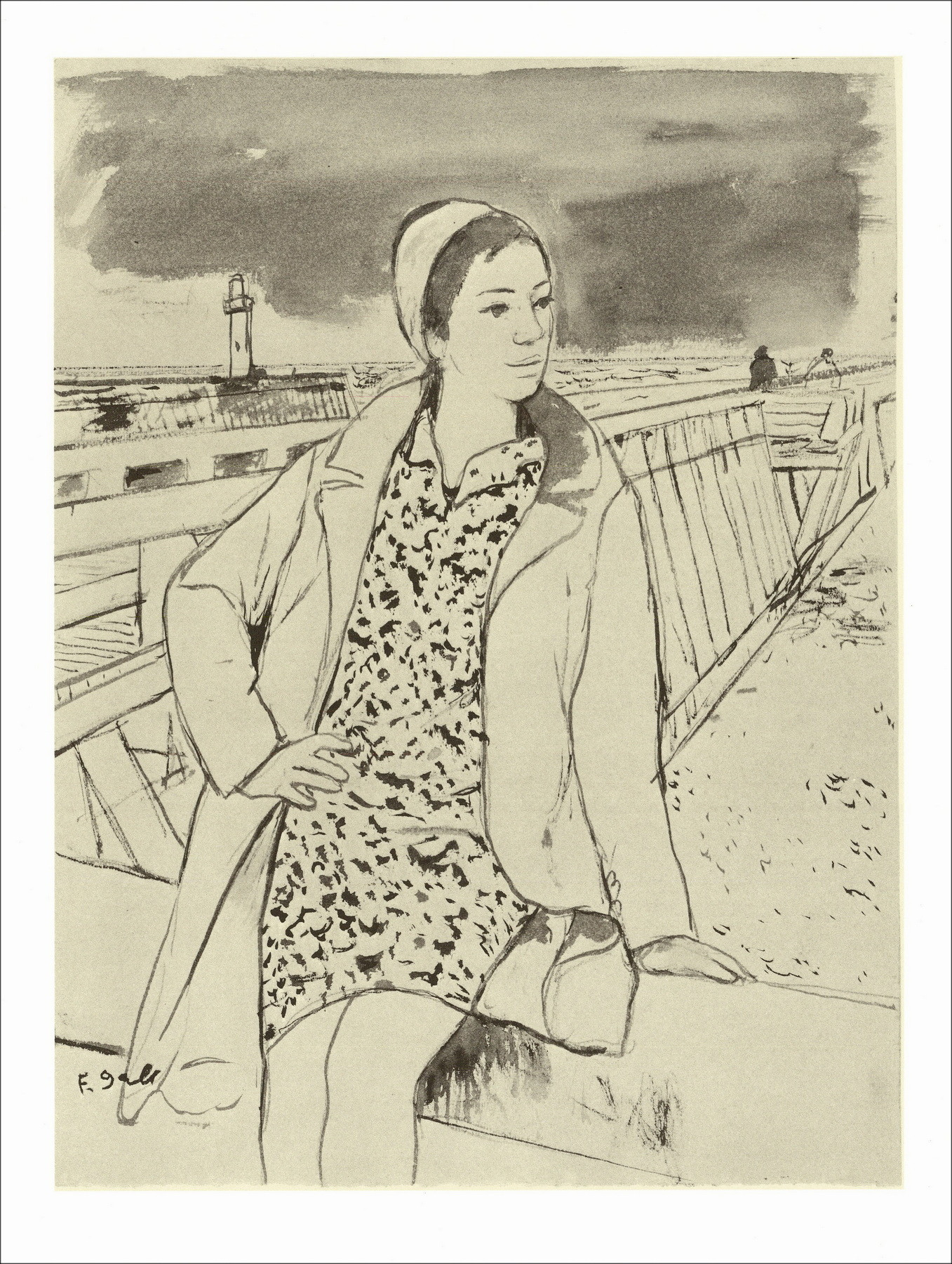 François Gall, Donna sul molo 1971, litografia originale