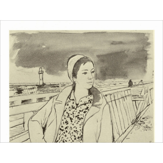 François Gall, Mujer en el muelle 1971, litografía original