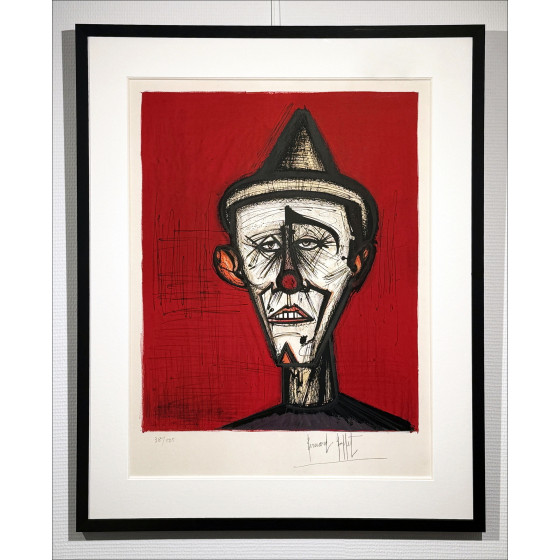 BUFFET Bernard - Lithografie "Mijn circus, Clown op rode achtergrond" 74x56cm - 1968