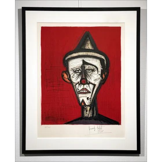 Bernard Buffet, Cirque, clown fond rouge 1968, lithographie signée