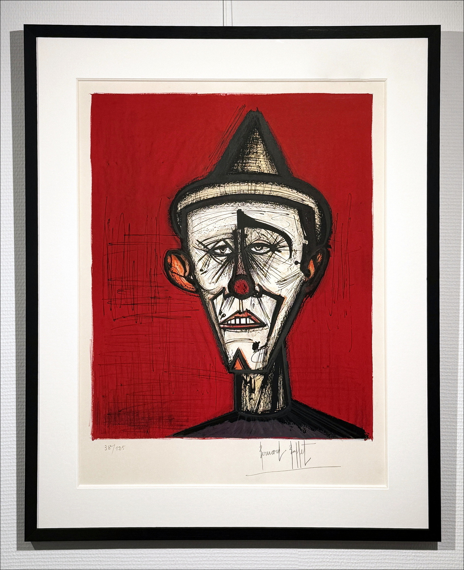 BUFFET Bernard - Lithografie "Mijn circus, Clown op rode achtergrond" 74x56cm - 1968