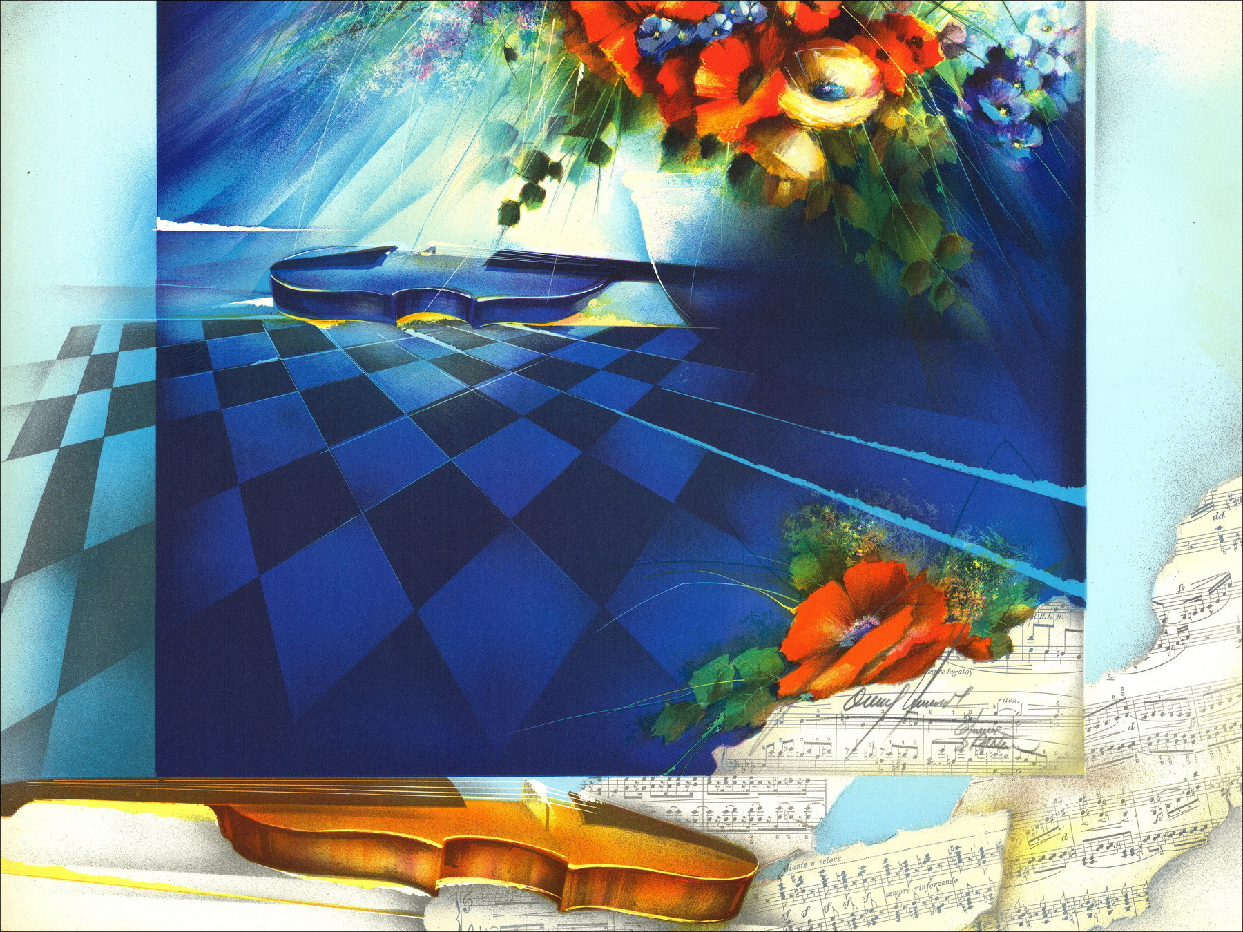 Raymond Poulet, Gran ramo con violín, litografía original