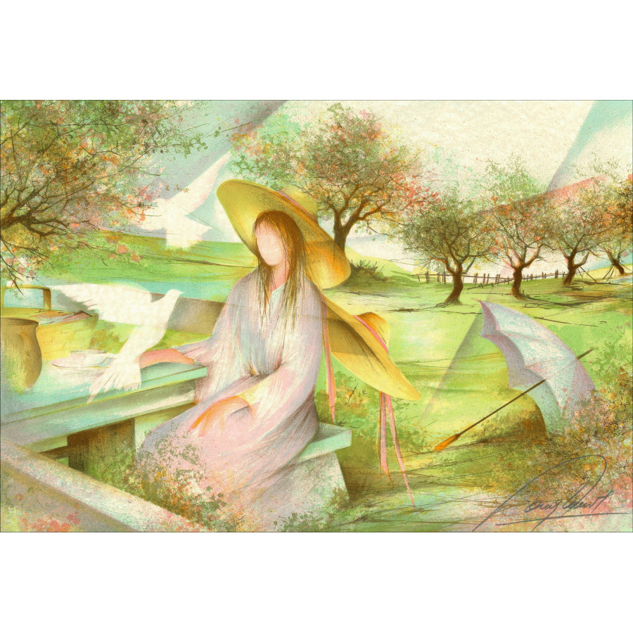 Raymond Huhn - Original-Lithographie "Die Frau in Kolumbes"