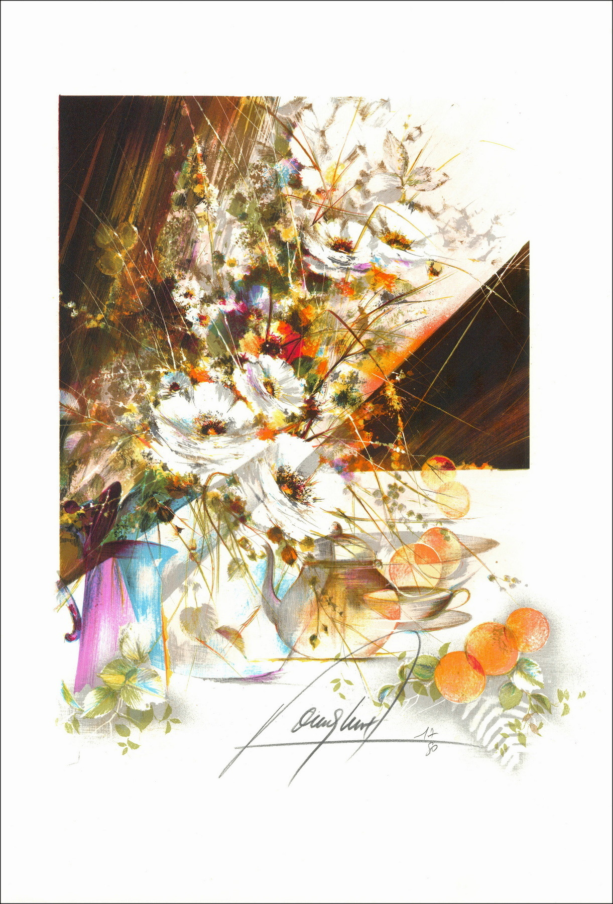 Raymond Poulet, Orange Bouquet, original lithograph