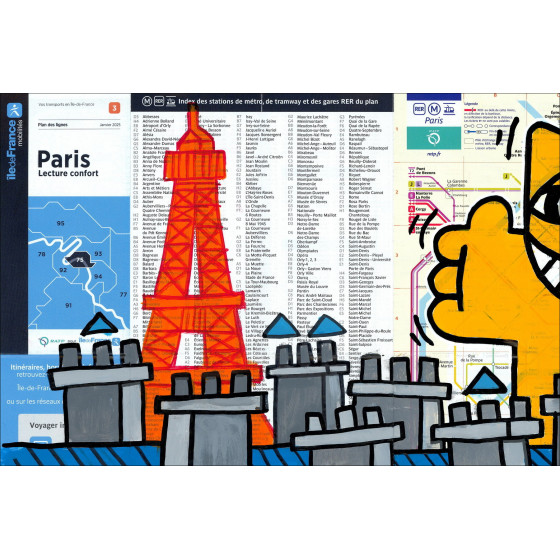 M.Chat in Love, Paris 2026 - Originalgemälde auf U-Bahn-Plan