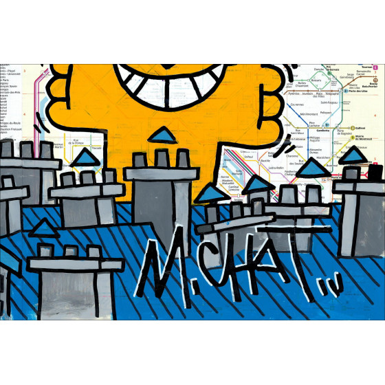 M.Chat in Love, Paris 2026 – Pintura original sobre plano de metro