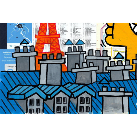 M.Chat in Love, Parigi 2026 - Dipinto originale su mappa della metropolitana