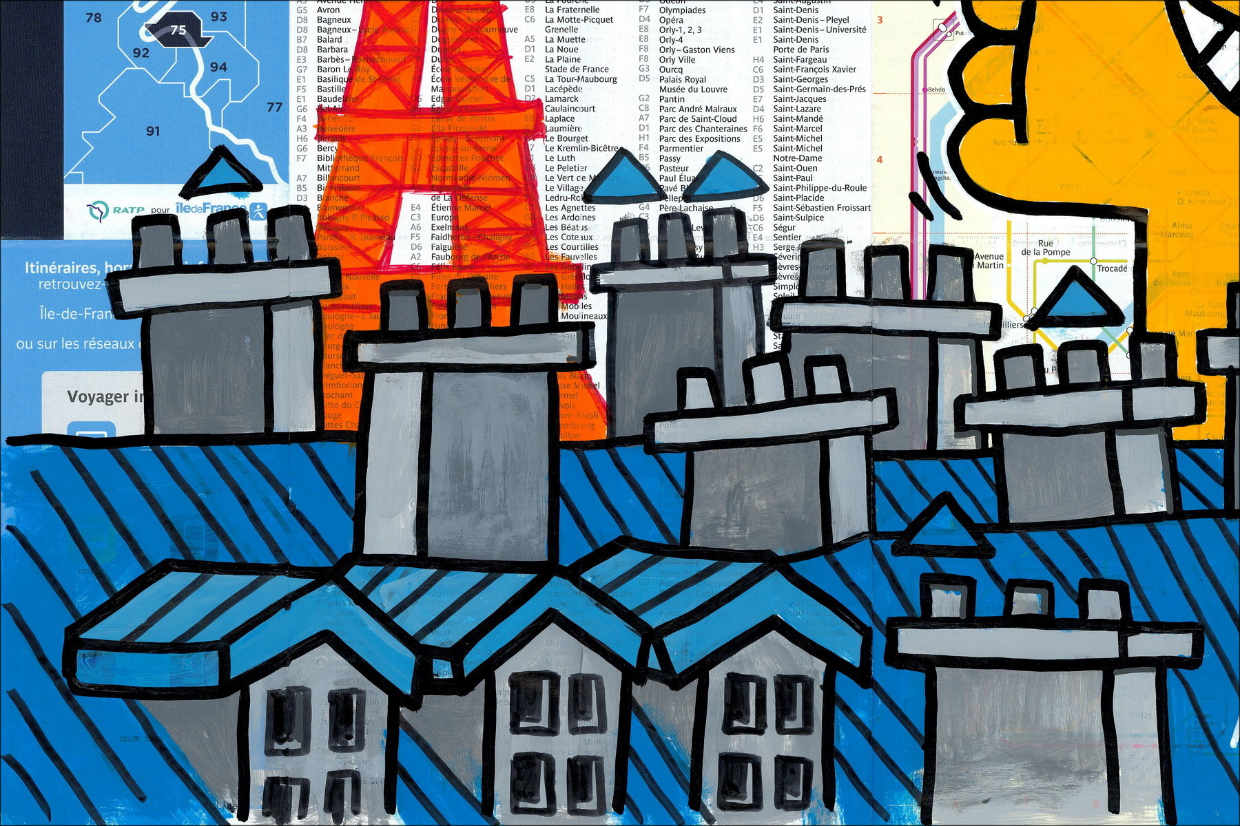 M.Chat in Love, Parijs 2026 - Origineel schilderij op metropolenkaart
