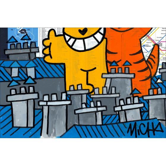 Perched Cats, Paris 2026 - Original painting on subway map