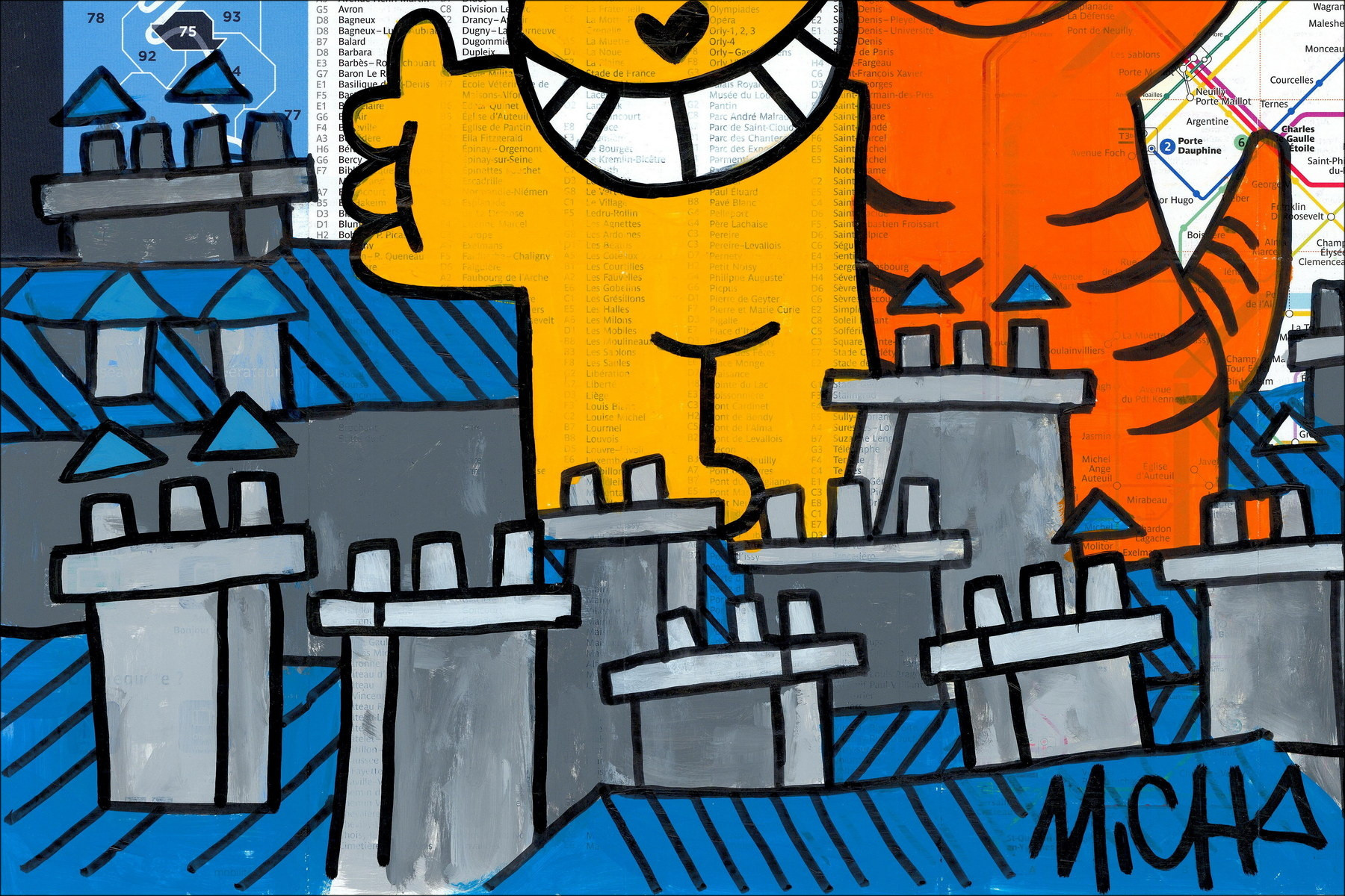 Perched Cats, Paris 2026 - Original painting on subway map