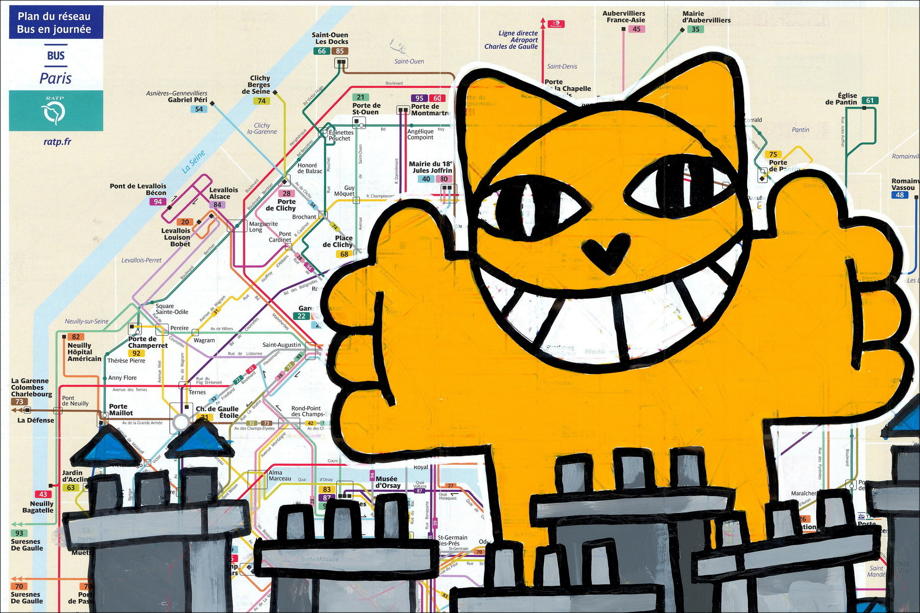 Accolade, Paris 2026 - Original painting on a subway map.