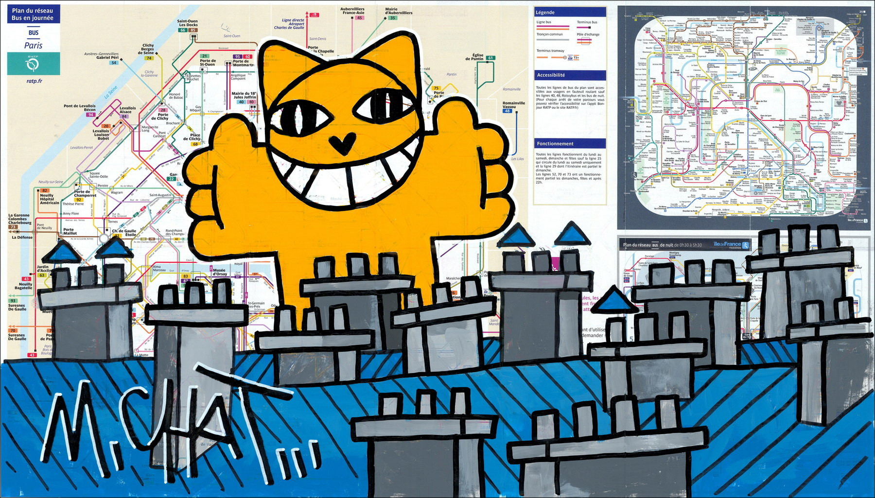 Accolade, Paris 2026 - Original painting on a subway map.