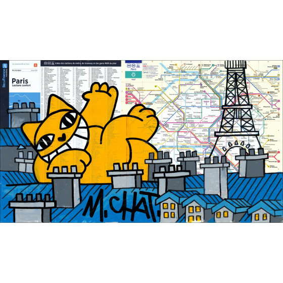 Les toits de Paris 2026 – Peinture originale sur plan de métro