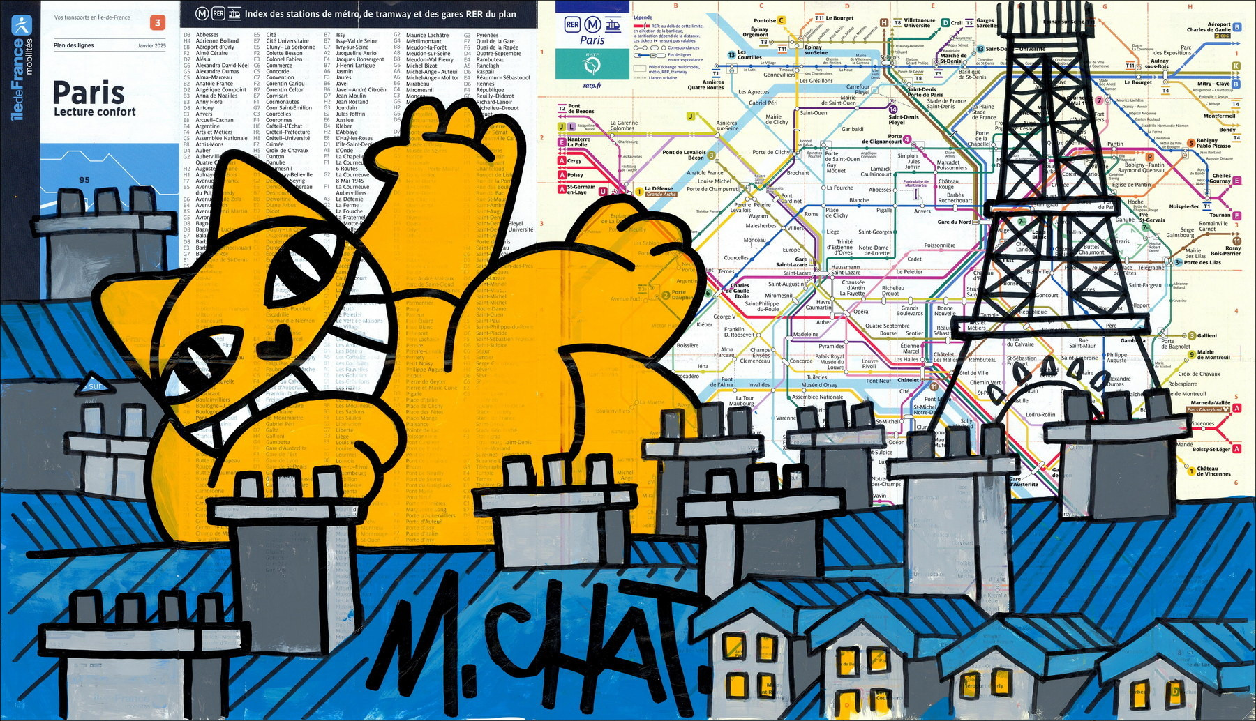 Los tejados de París 2026 - Pintura original en un plano del metro.