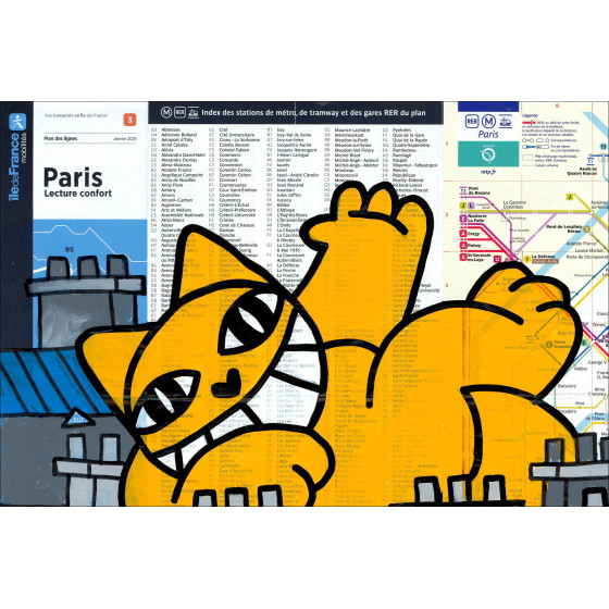 Los tejados de París 2026 - Pintura original en un plano del metro.