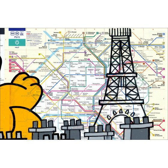 Los tejados de París 2026 - Pintura original en un plano del metro.