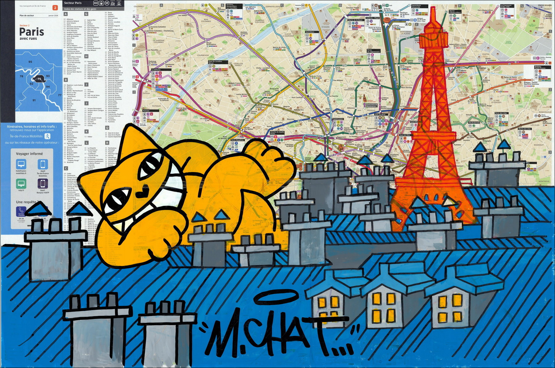 Mr. Chat Paris Nap Eiffel Tower 2026 - Original Painting