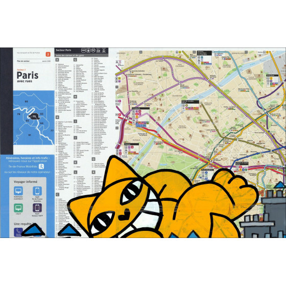 M.Chat Paris sieste Tour Eiffel 2026 – Peinture originale