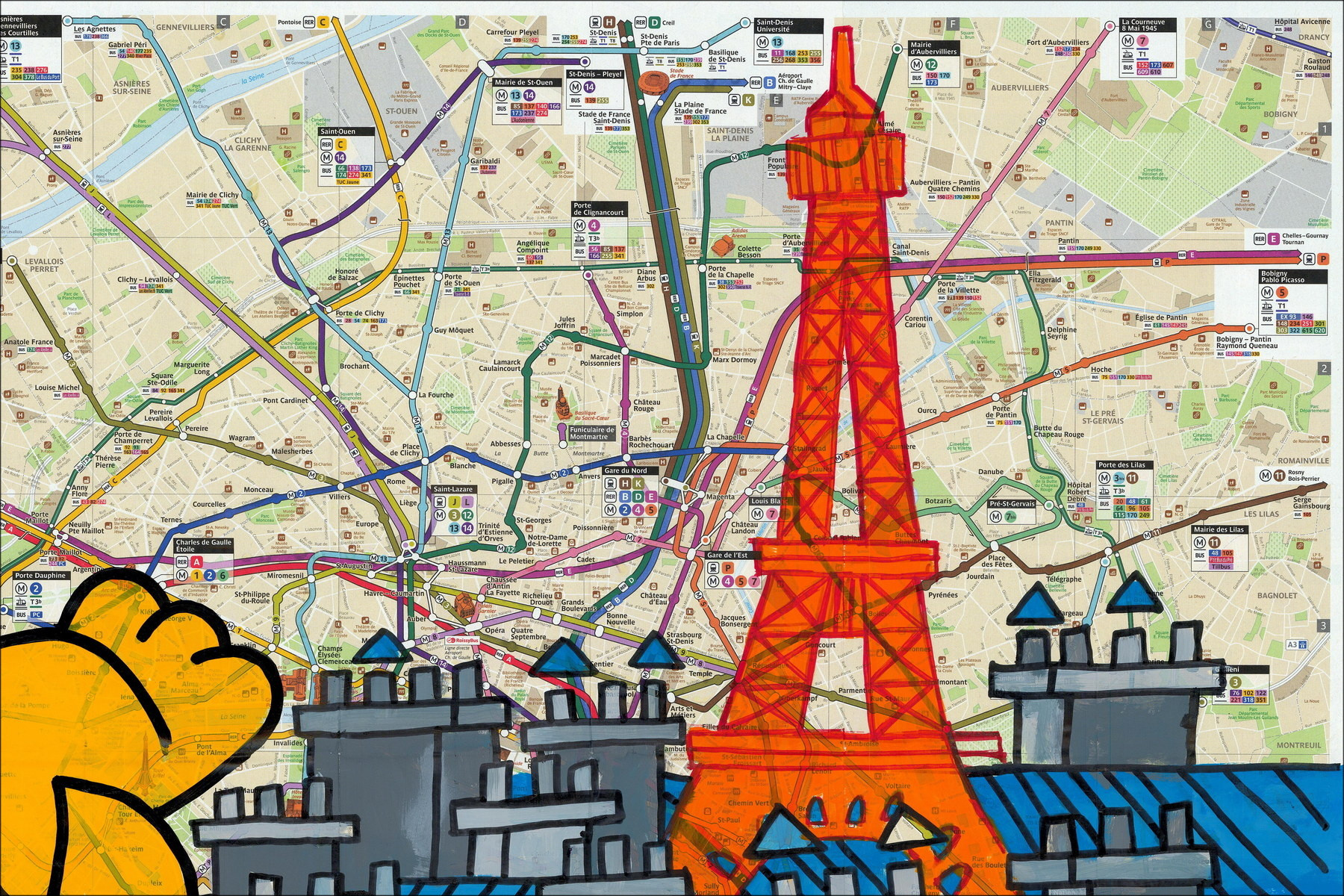 M.Chat Paris sieste Tour Eiffel 2026 – Peinture originale
