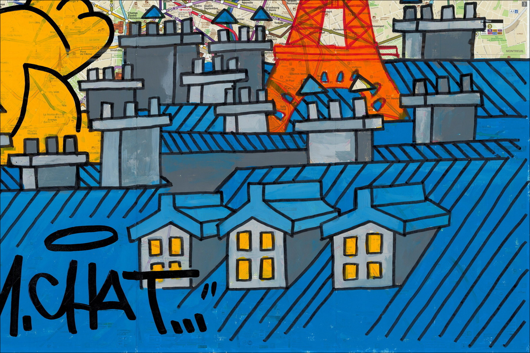 M.Chat Paris pisolino Torre Eiffel 2026 - Pittura originale