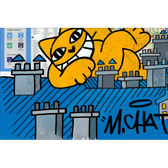 M.Chat Paris sieste Tour Eiffel 2026 – Peinture originale