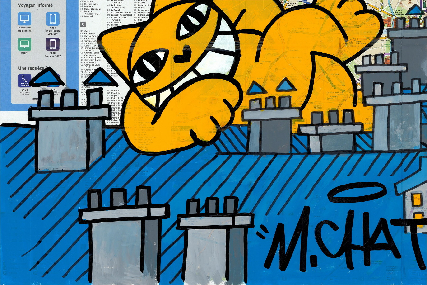 M.Chat Paris pisolino Torre Eiffel 2026 - Pittura originale