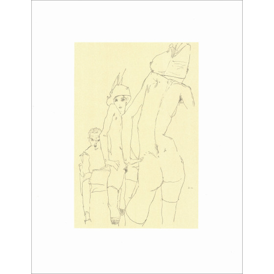 Egon Schiele, Aktmodell im Spiegel, Lithografie