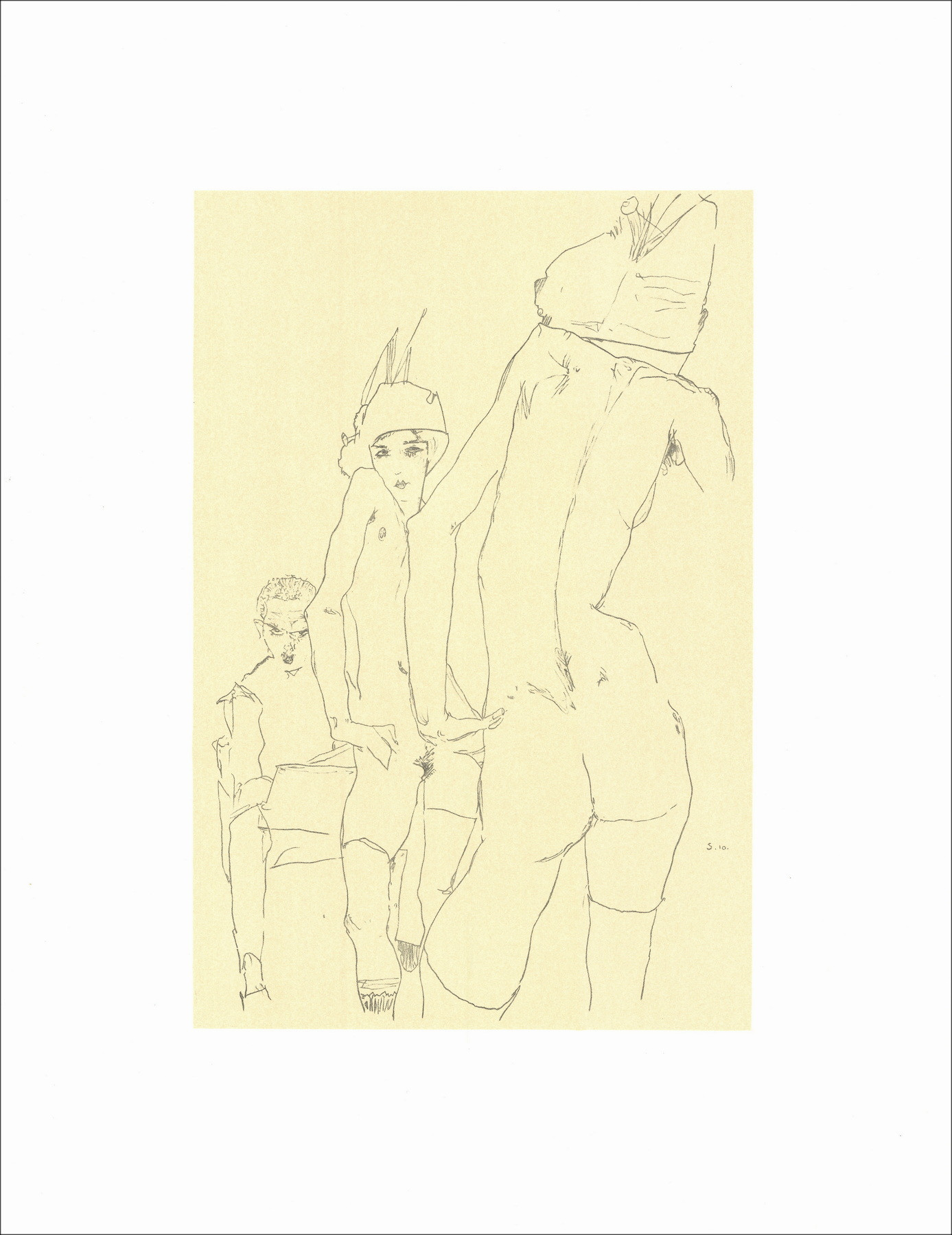 Egon Schiele, tekening naaktmodel spiegel, lithografie