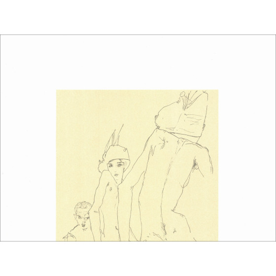 Egon Schiele, disegno di un modello nudo allo specchio, litografia