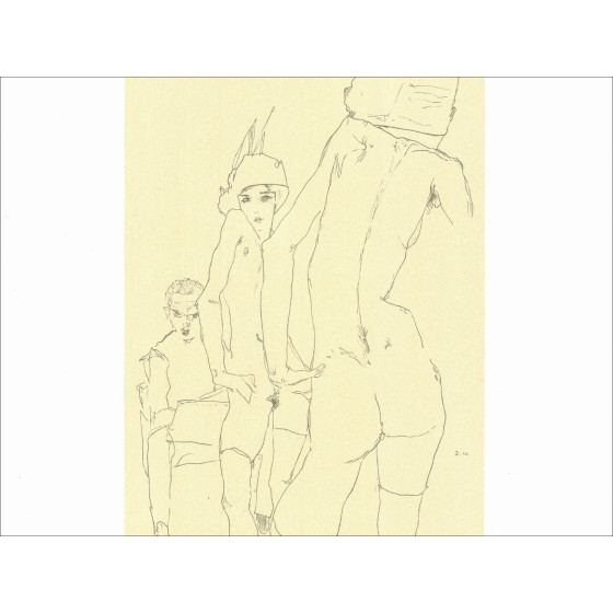 Egon Schiele, disegno di un modello nudo allo specchio, litografia