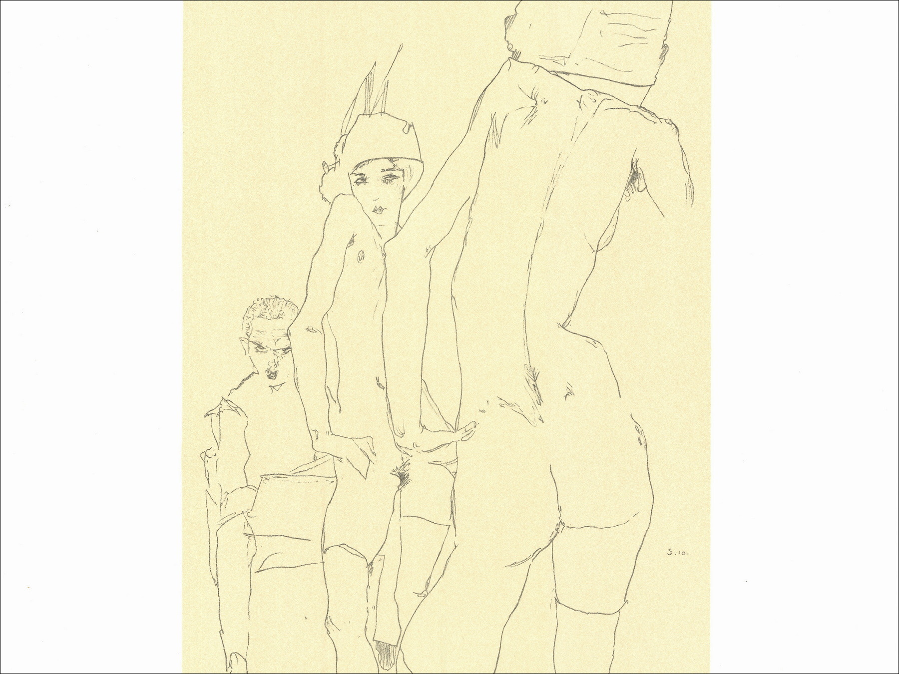 Egon Schiele, tekening naaktmodel spiegel, lithografie
