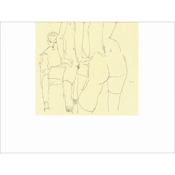 Egon Schiele, Aktmodell im Spiegel, Lithografie