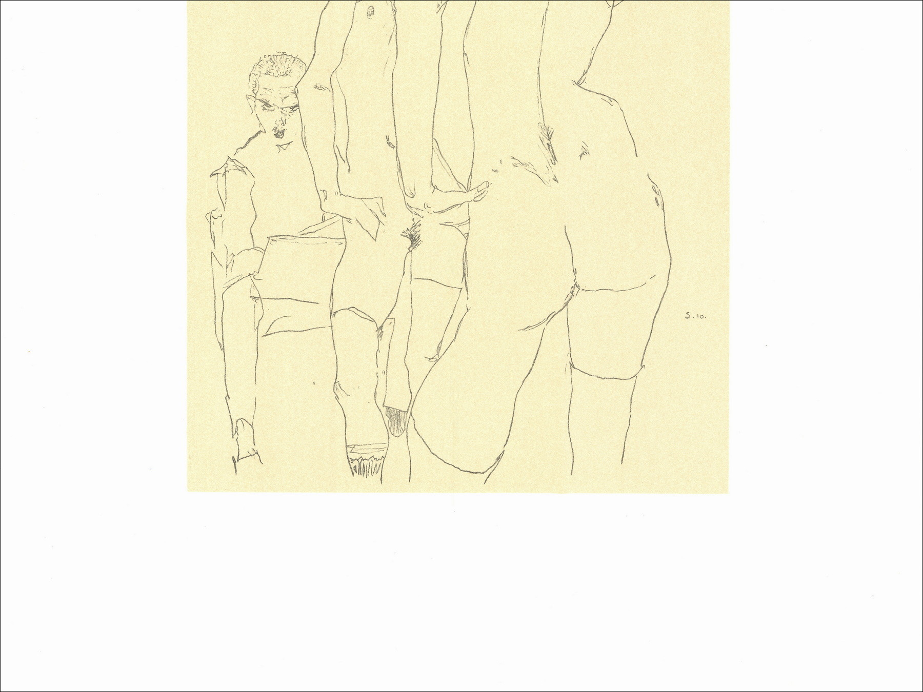 Egon Schiele, nude model drawing mirror, lithograph