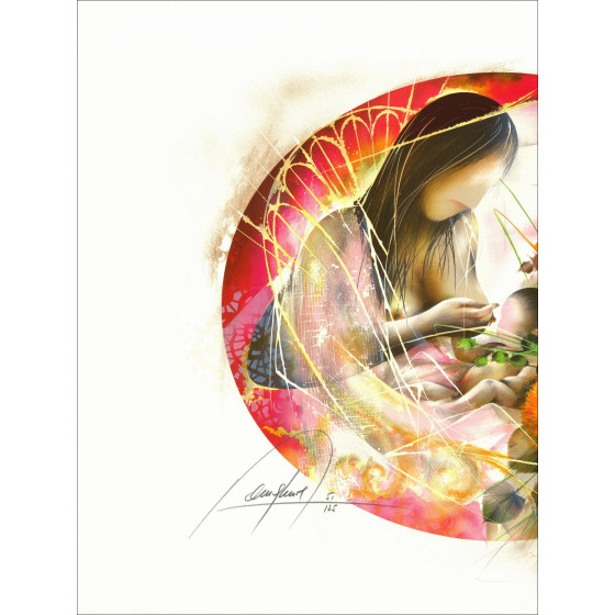 POULET Raymond - Original lithograph "Pink Maternity" 56x76cm