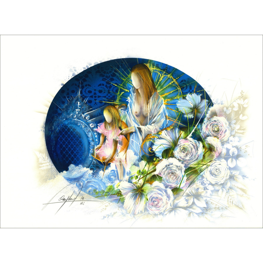 POULET Raymond - Litografia originale "La camera blu" 56x76cm