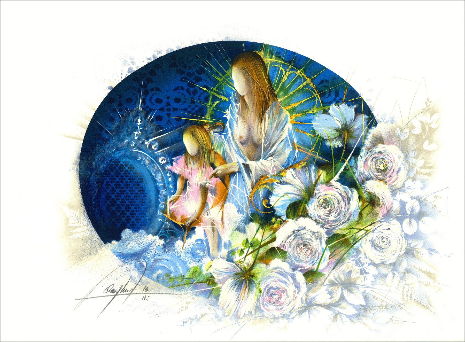 POULET Raymond - Lithographie originale "La chambre bleue" 56x76cm