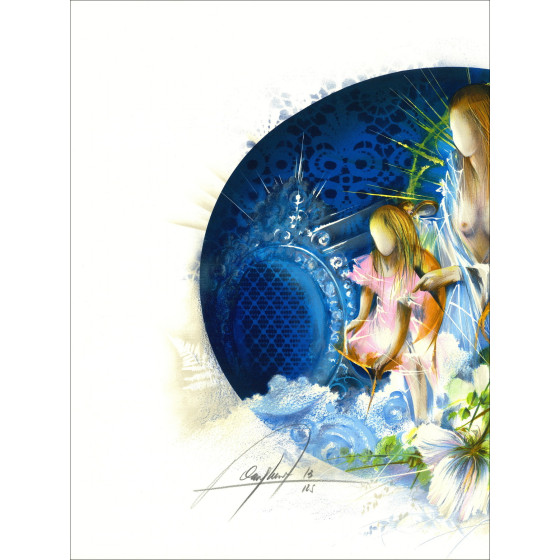 POULET Raymond - Lithographie originale "La chambre bleue" 56x76cm