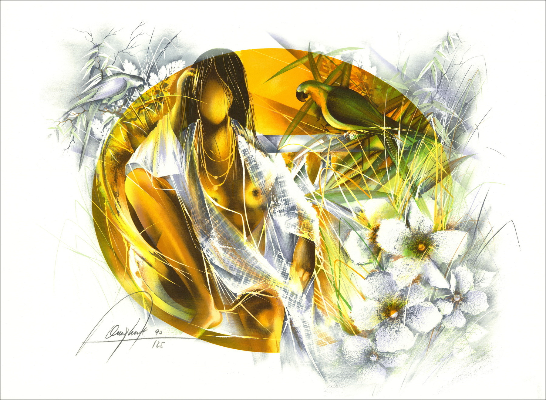 POULET Raymond - Litografia originale "I pappagalli" 56x76cm