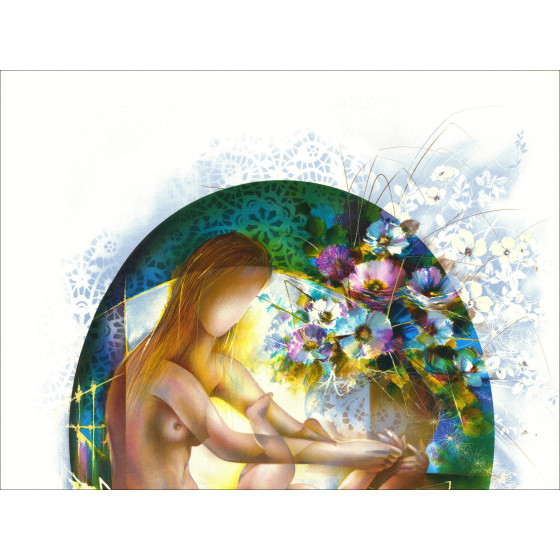 HÜHNCHEN Raymond - Lithografie "Mutter mit Anemonen" 76x56cm