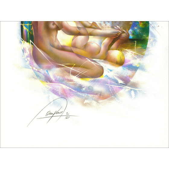 POULET Raymond - Lithographie "Maternité aux anémones" 76x56cm