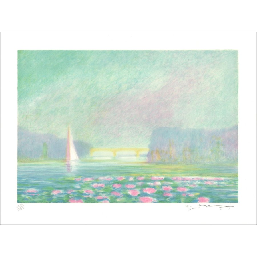 MANOUKIAN Claude - Litografia originale "Barca al mattino" 50x65cm
